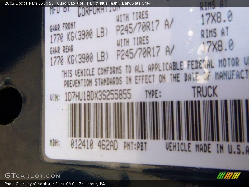 Patriot Blue Pearl / Dark Slate Gray 2003 Dodge Ram 1500 SLT Quad Cab 4x4