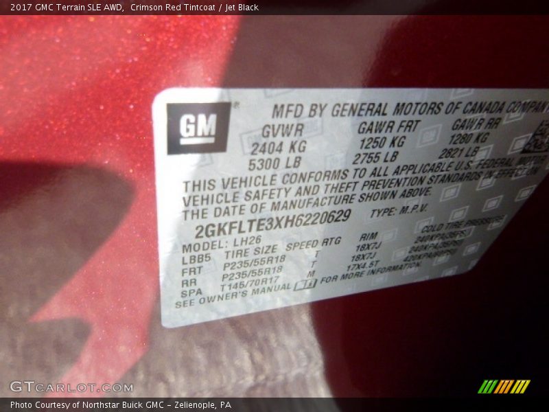 Crimson Red Tintcoat / Jet Black 2017 GMC Terrain SLE AWD