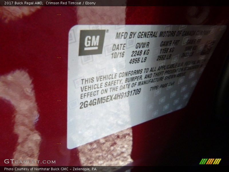 Crimson Red Tintcoat / Ebony 2017 Buick Regal AWD