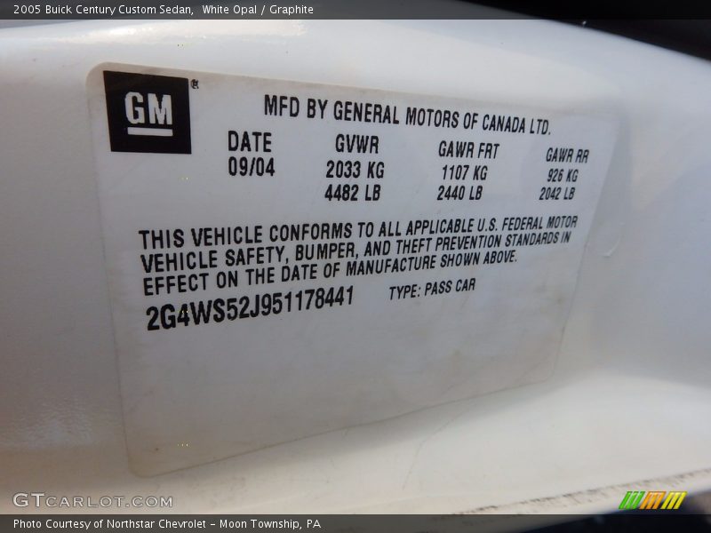 White Opal / Graphite 2005 Buick Century Custom Sedan