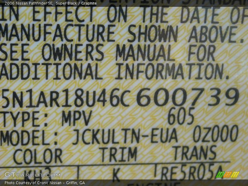 Super Black / Graphite 2006 Nissan Pathfinder SE