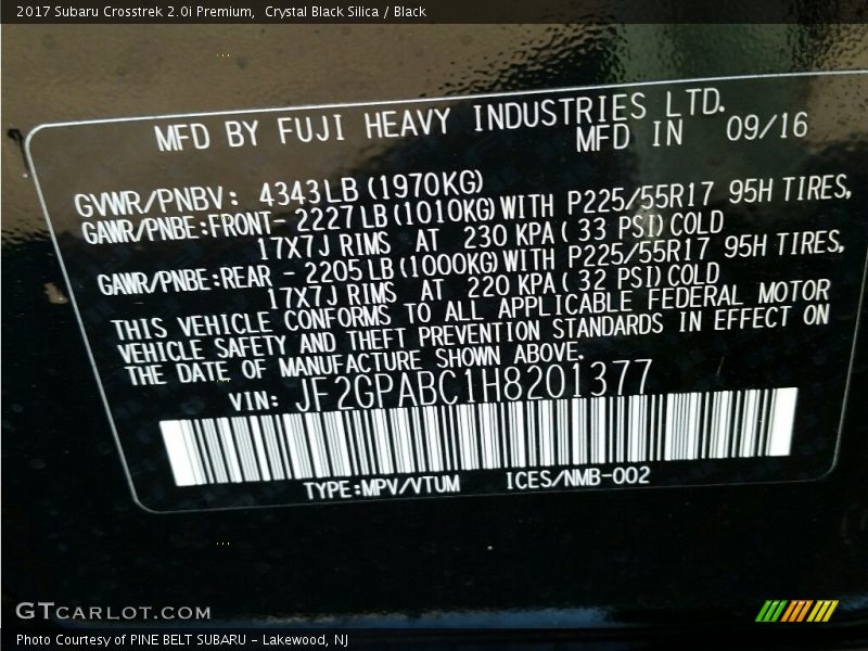 Crystal Black Silica / Black 2017 Subaru Crosstrek 2.0i Premium
