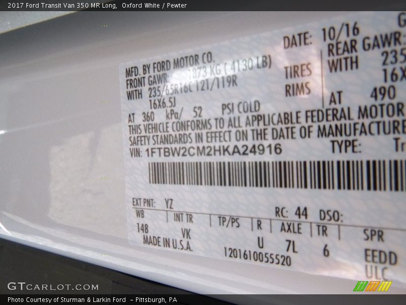 Oxford White / Pewter 2017 Ford Transit Van 350 MR Long