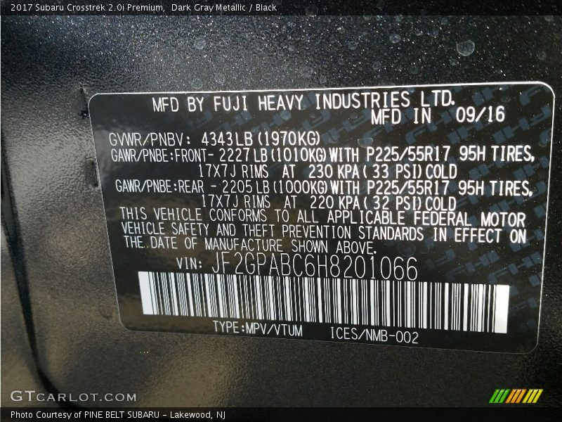 Dark Gray Metallic / Black 2017 Subaru Crosstrek 2.0i Premium