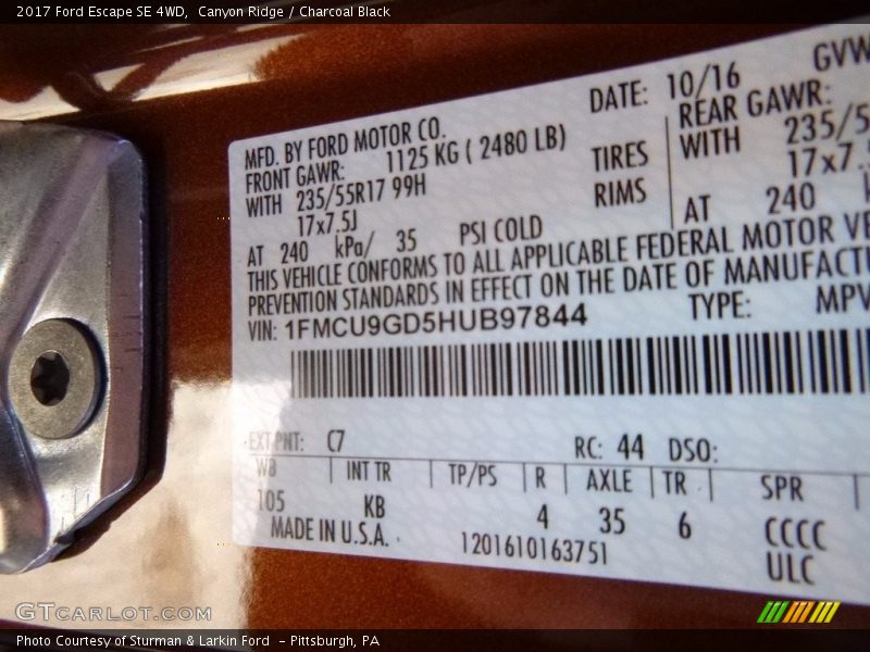 Canyon Ridge / Charcoal Black 2017 Ford Escape SE 4WD