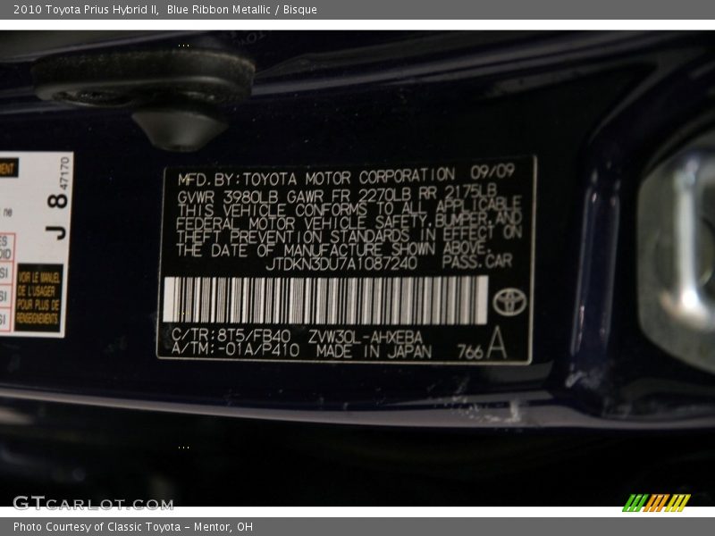 Blue Ribbon Metallic / Bisque 2010 Toyota Prius Hybrid II