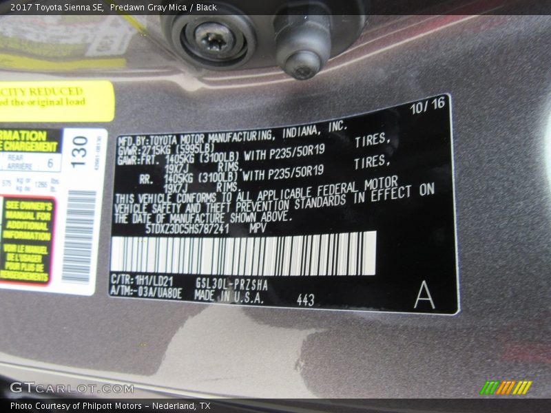 2017 Sienna SE Predawn Gray Mica Color Code 1H1
