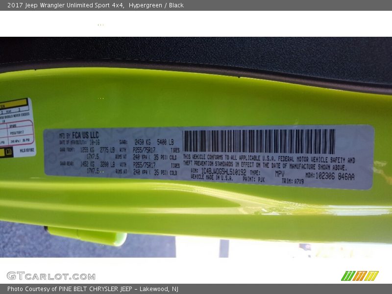 Hypergreen / Black 2017 Jeep Wrangler Unlimited Sport 4x4