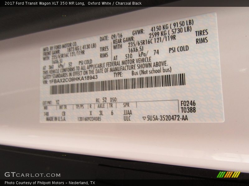 2017 Transit Wagon XLT 350 MR Long Oxford White Color Code YZ