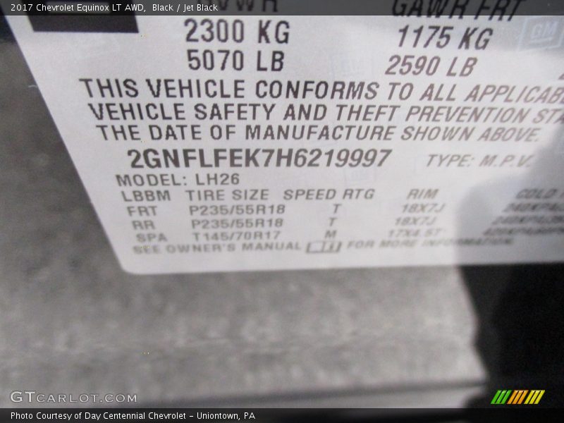 Black / Jet Black 2017 Chevrolet Equinox LT AWD