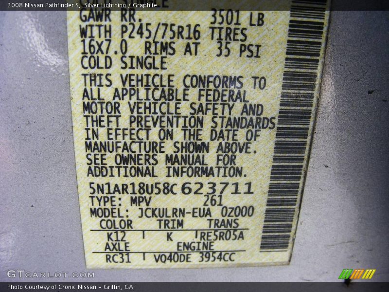 Silver Lightning / Graphite 2008 Nissan Pathfinder S