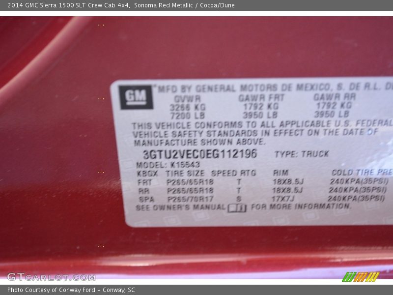 Sonoma Red Metallic / Cocoa/Dune 2014 GMC Sierra 1500 SLT Crew Cab 4x4