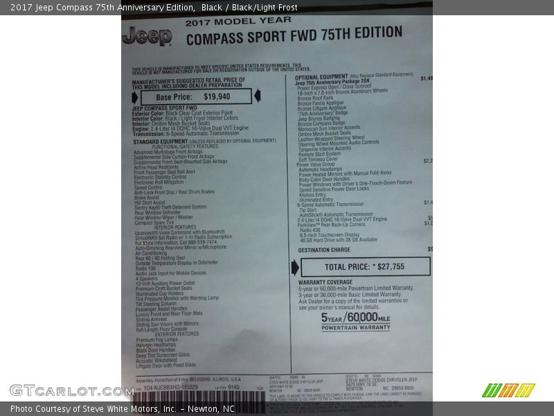  2017 Compass 75th Anniversary Edition Window Sticker