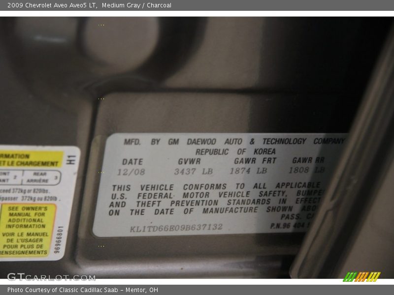 Medium Gray / Charcoal 2009 Chevrolet Aveo Aveo5 LT