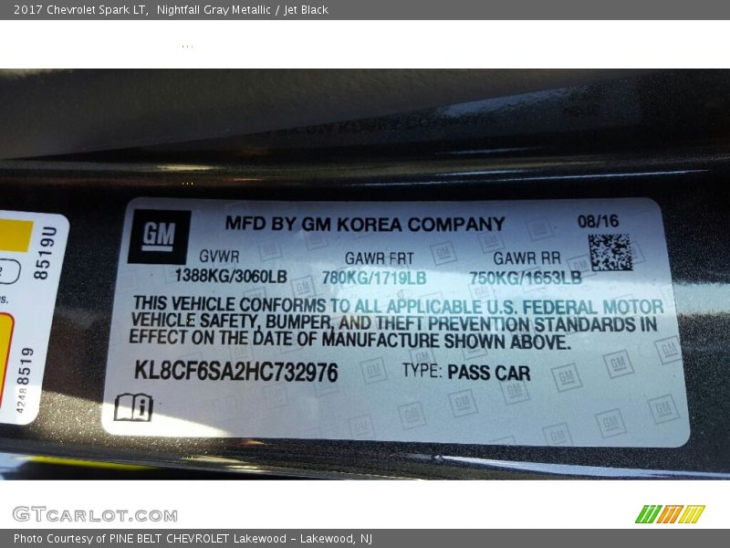 Nightfall Gray Metallic / Jet Black 2017 Chevrolet Spark LT