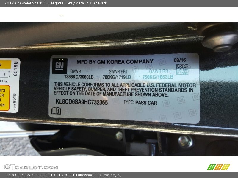 Nightfall Gray Metallic / Jet Black 2017 Chevrolet Spark LT