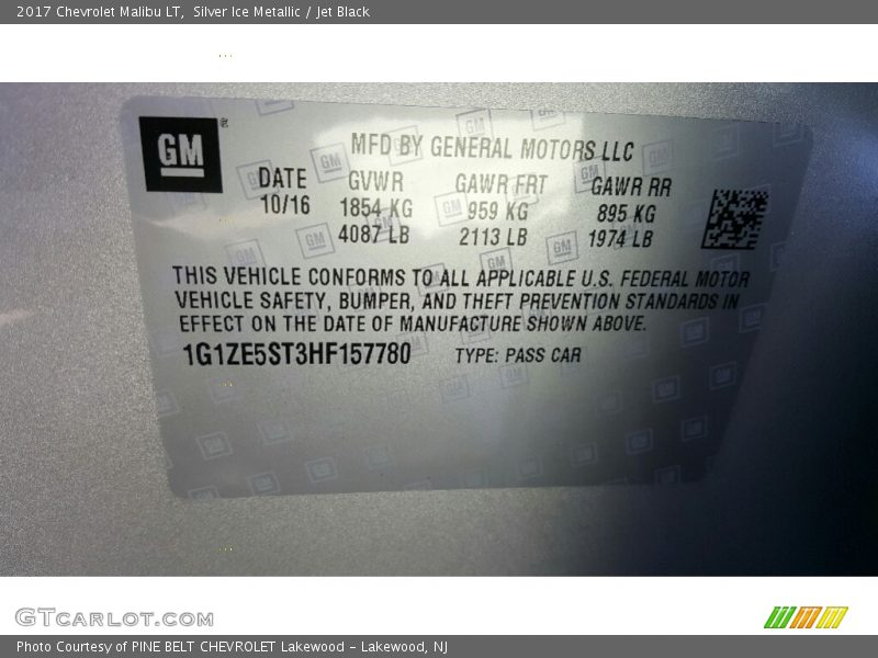 Silver Ice Metallic / Jet Black 2017 Chevrolet Malibu LT