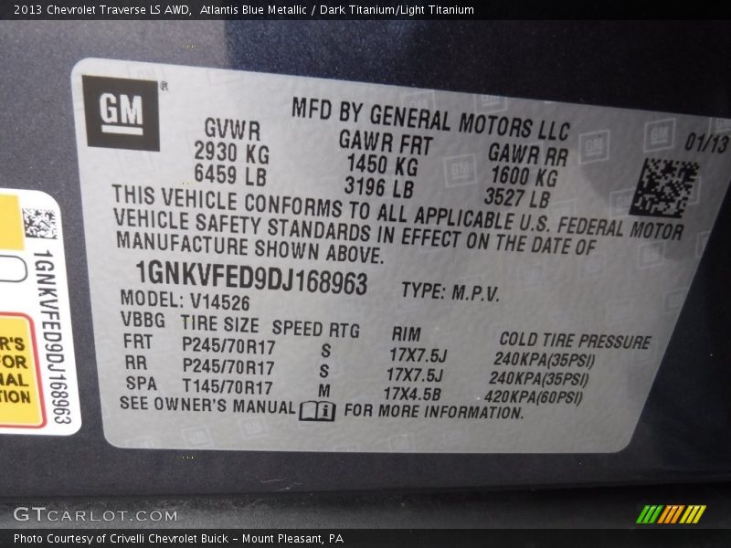 Atlantis Blue Metallic / Dark Titanium/Light Titanium 2013 Chevrolet Traverse LS AWD