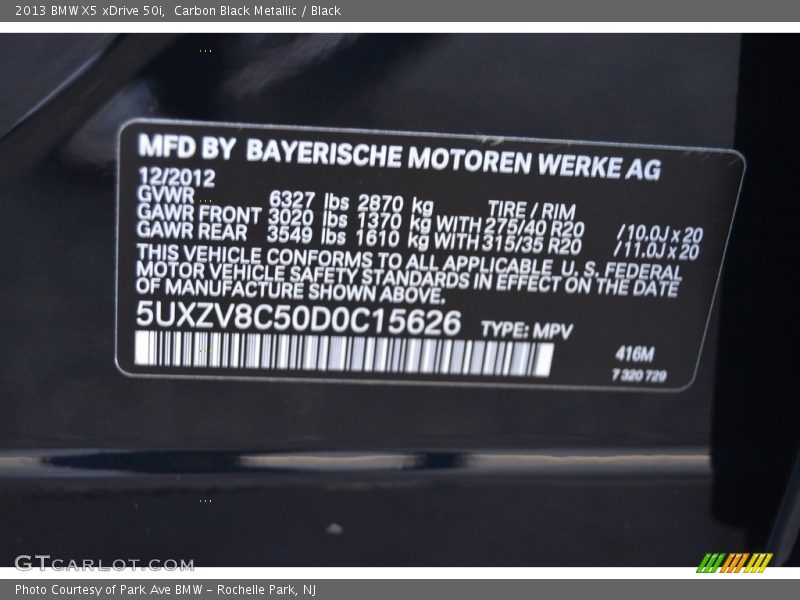 Carbon Black Metallic / Black 2013 BMW X5 xDrive 50i