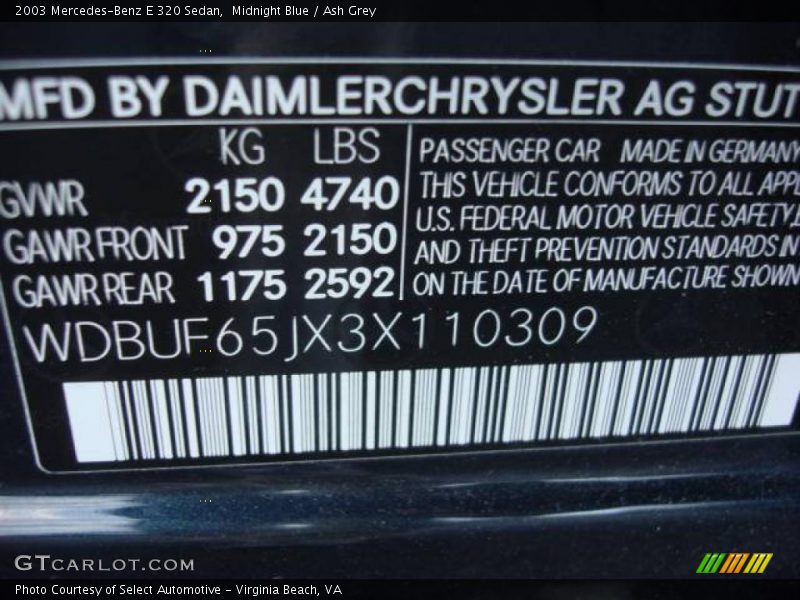 Midnight Blue / Ash Grey 2003 Mercedes-Benz E 320 Sedan