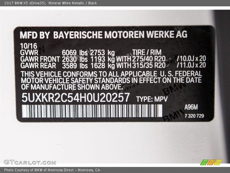 Mineral White Metallic / Black 2017 BMW X5 sDrive35i