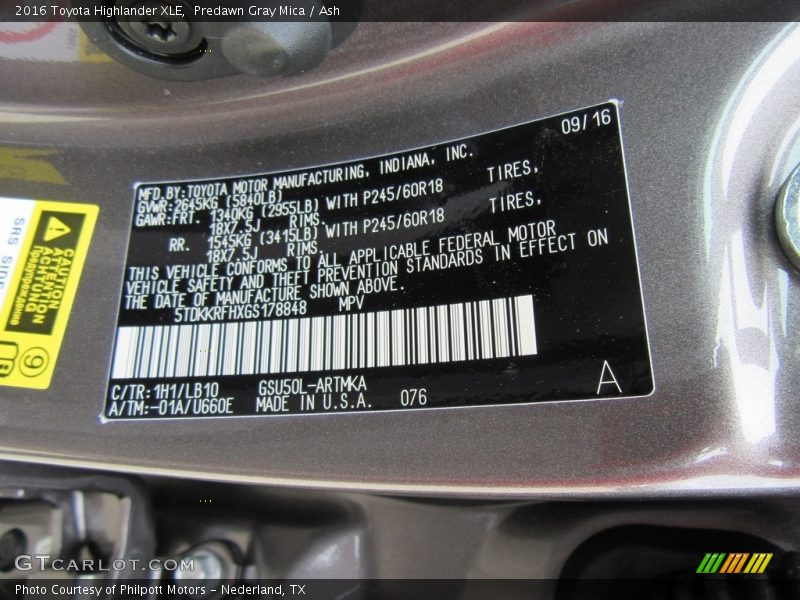 Predawn Gray Mica / Ash 2016 Toyota Highlander XLE