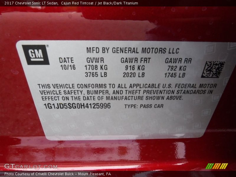 Cajun Red Tintcoat / Jet Black/Dark Titanium 2017 Chevrolet Sonic LT Sedan
