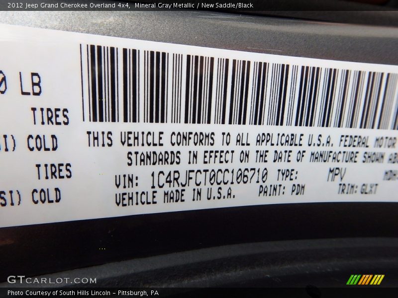 Mineral Gray Metallic / New Saddle/Black 2012 Jeep Grand Cherokee Overland 4x4