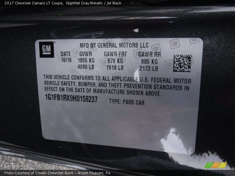 Nightfall Gray Metallic / Jet Black 2017 Chevrolet Camaro LT Coupe