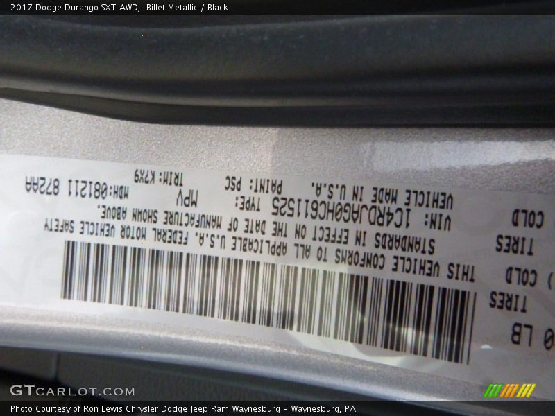 2017 Durango SXT AWD Billet Metallic Color Code PSC