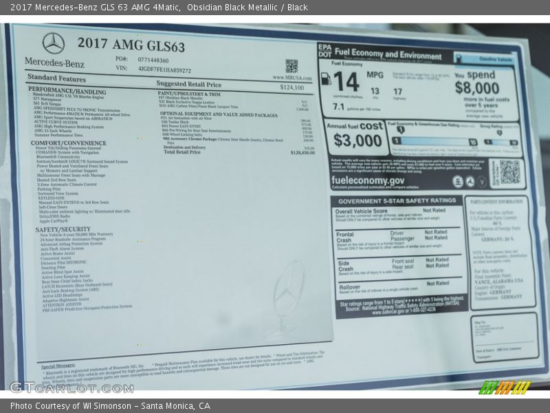  2017 GLS 63 AMG 4Matic Window Sticker