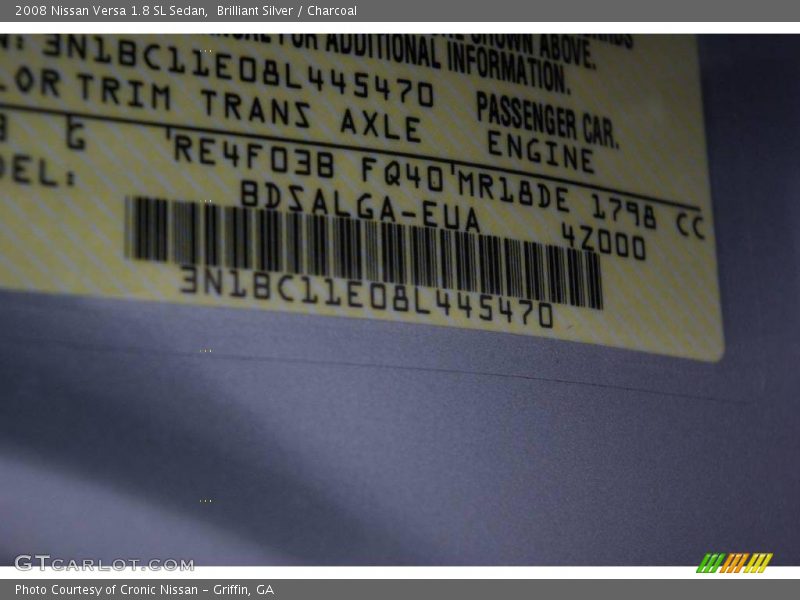 Brilliant Silver / Charcoal 2008 Nissan Versa 1.8 SL Sedan
