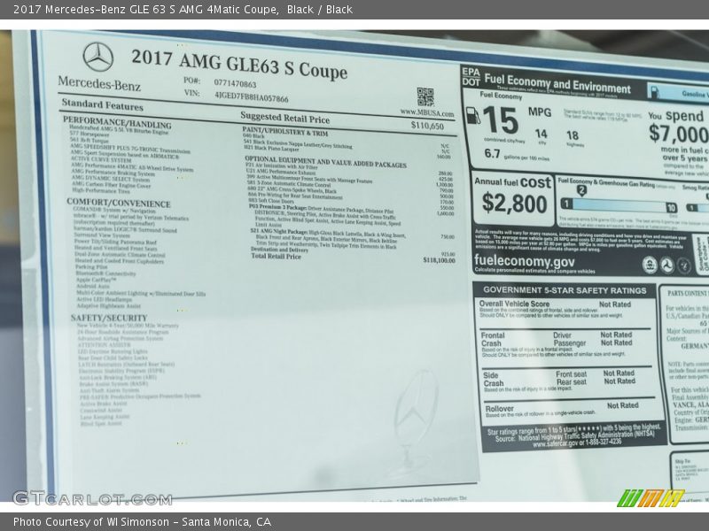  2017 GLE 63 S AMG 4Matic Coupe Window Sticker