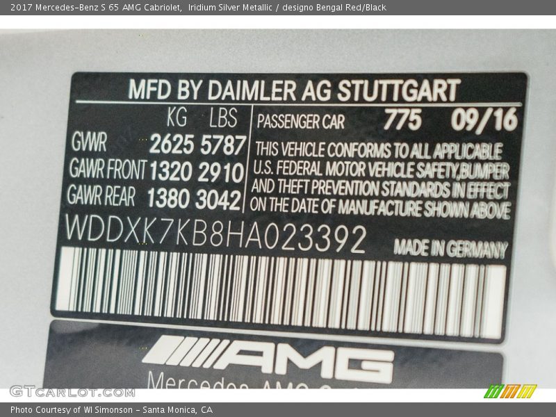 2017 S 65 AMG Cabriolet Iridium Silver Metallic Color Code 775