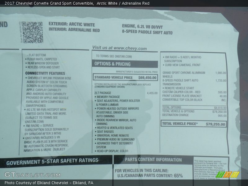 Arctic White / Adrenaline Red 2017 Chevrolet Corvette Grand Sport Convertible