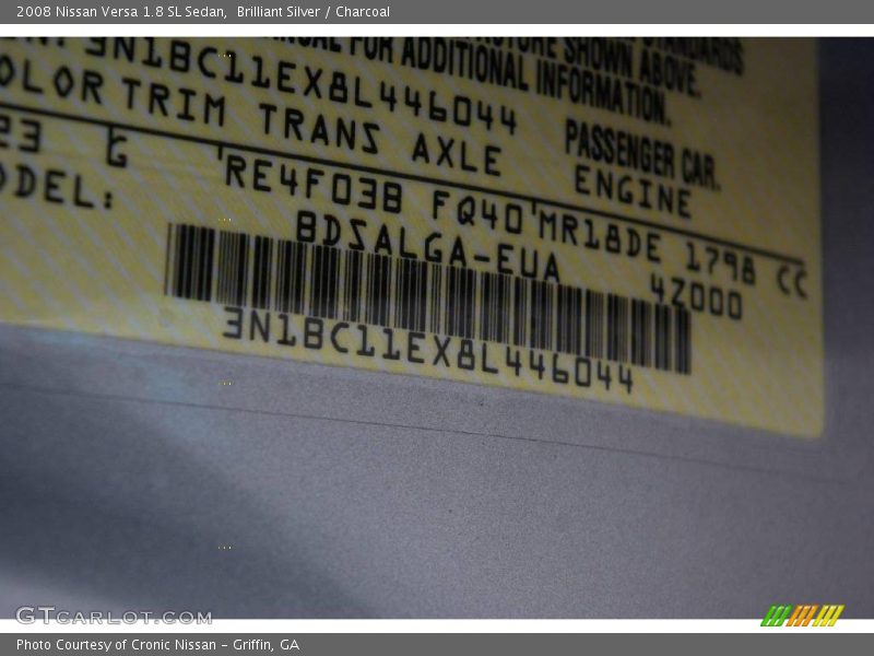 Brilliant Silver / Charcoal 2008 Nissan Versa 1.8 SL Sedan