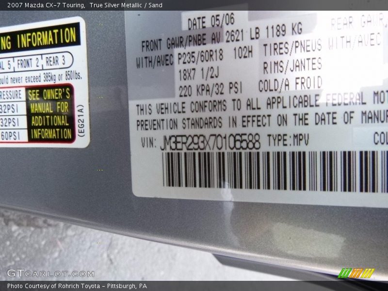 True Silver Metallic / Sand 2007 Mazda CX-7 Touring