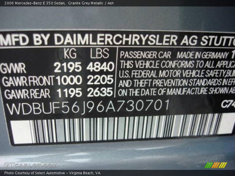 Granite Grey Metallic / Ash 2006 Mercedes-Benz E 350 Sedan