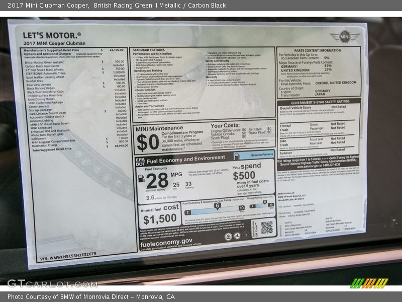  2017 Clubman Cooper Window Sticker