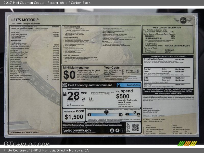  2017 Clubman Cooper Window Sticker