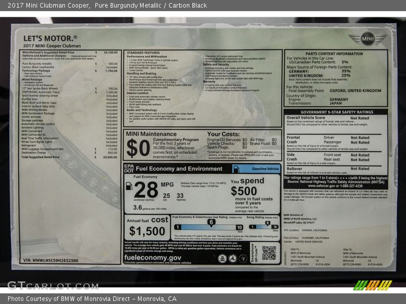  2017 Clubman Cooper Window Sticker