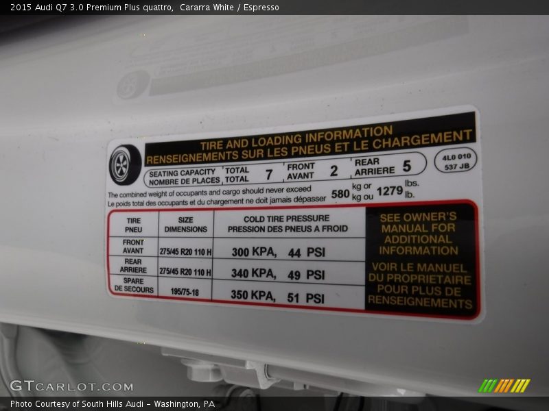 Cararra White / Espresso 2015 Audi Q7 3.0 Premium Plus quattro