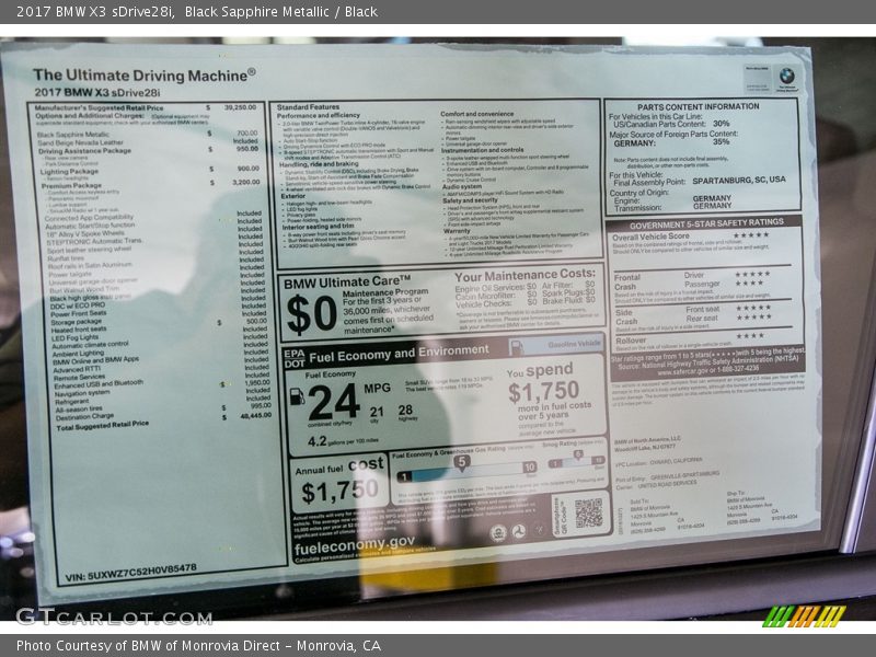 Black Sapphire Metallic / Black 2017 BMW X3 sDrive28i