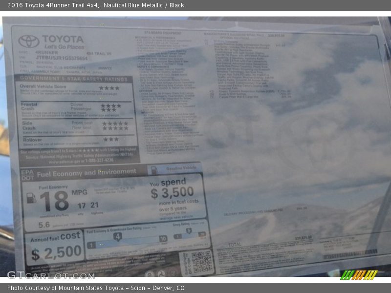 Nautical Blue Metallic / Black 2016 Toyota 4Runner Trail 4x4