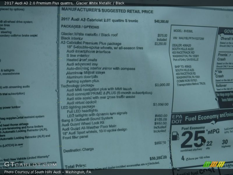 Glacier White Metallic / Black 2017 Audi A3 2.0 Premium Plus quattro