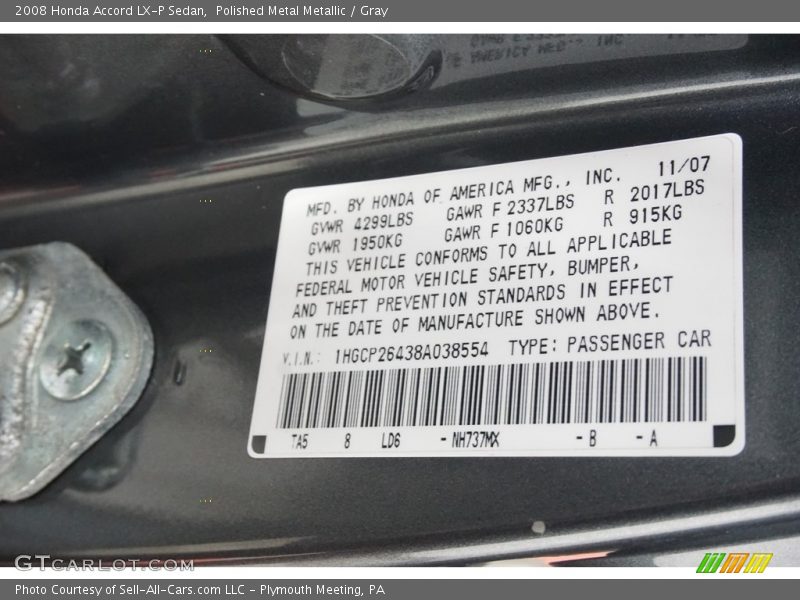 Polished Metal Metallic / Gray 2008 Honda Accord LX-P Sedan