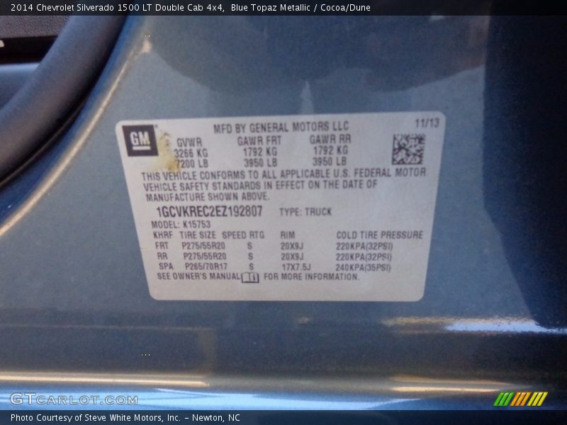 Blue Topaz Metallic / Cocoa/Dune 2014 Chevrolet Silverado 1500 LT Double Cab 4x4