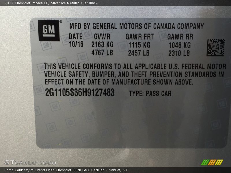 Silver Ice Metallic / Jet Black 2017 Chevrolet Impala LT