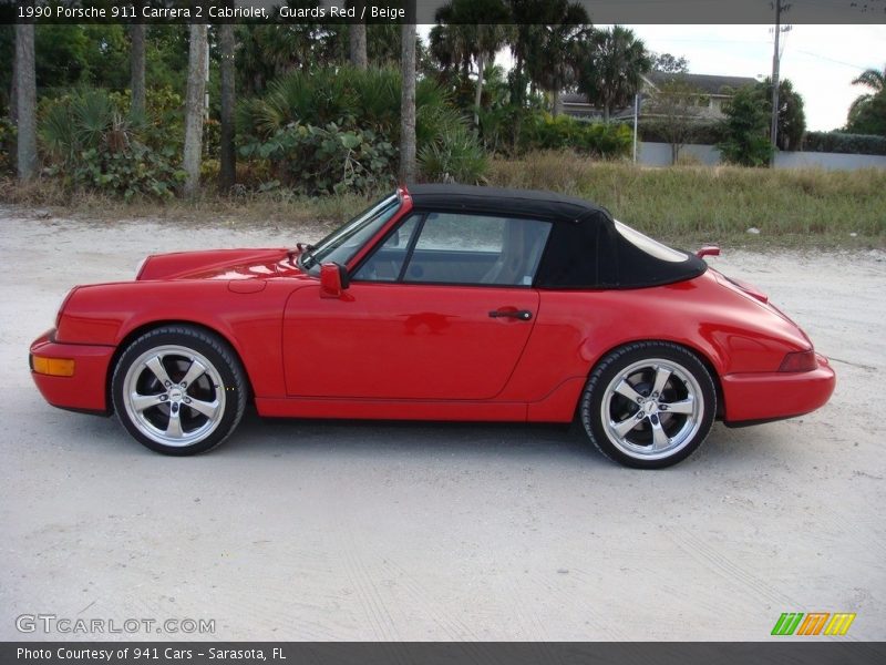 Guards Red / Beige 1990 Porsche 911 Carrera 2 Cabriolet