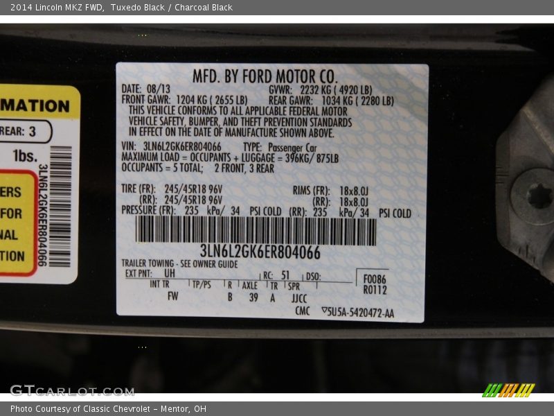 Tuxedo Black / Charcoal Black 2014 Lincoln MKZ FWD